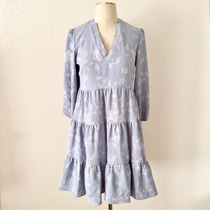 New JOIE Bubble Sleeve Tiered Mini Dress Women’s Size XS Blue Floral Applique